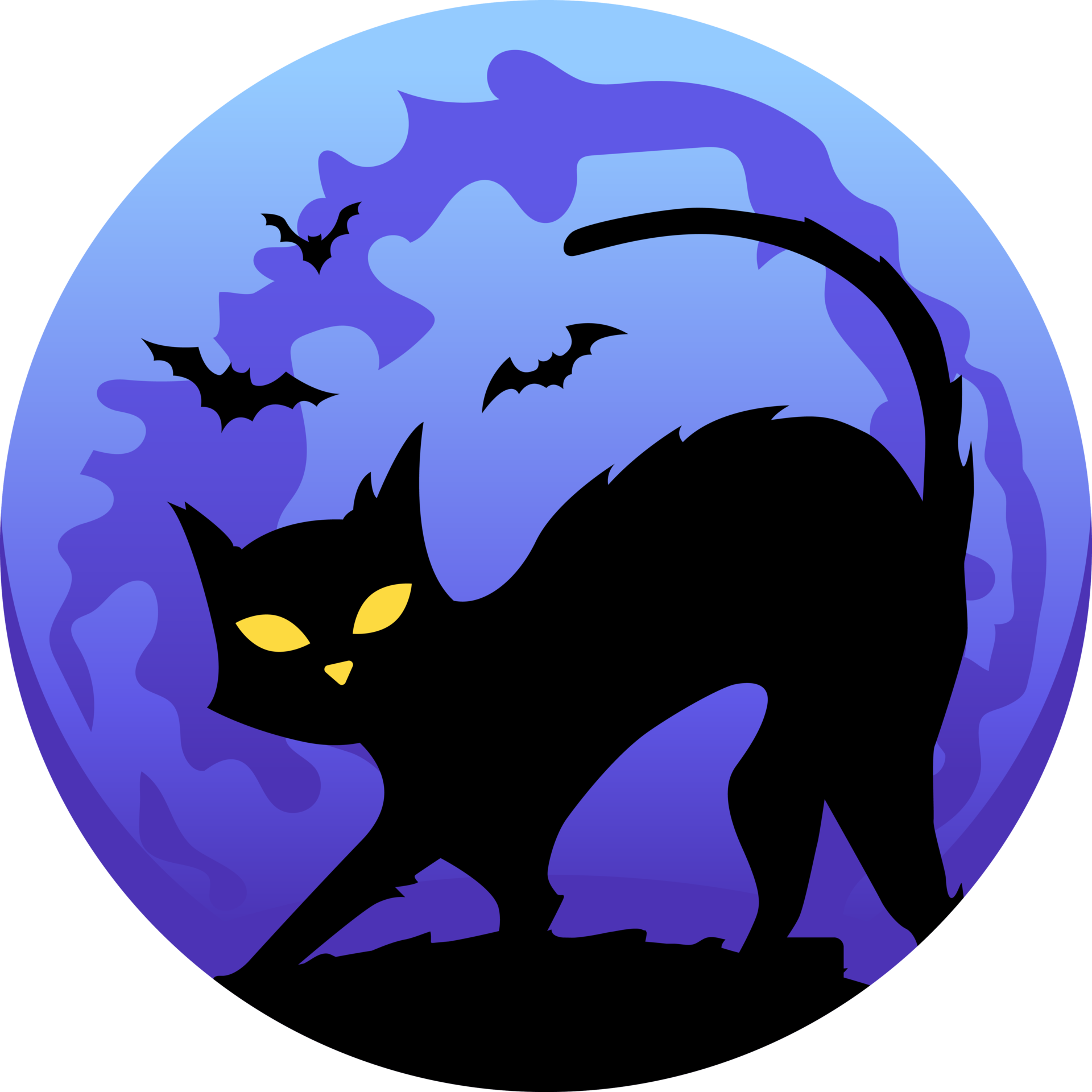 halloween-cat-silhouette-with-bats-blue-color-28153140-png