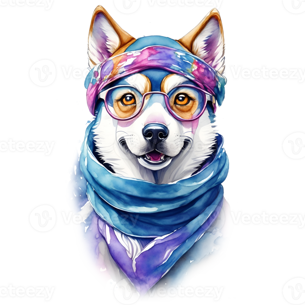 Portrait of a dog in a bandana and glasses, AI Generative png
