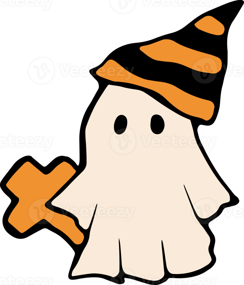 Retro Ghost Halloween t-shirt design. Cute cartoon. vintage  illustration png