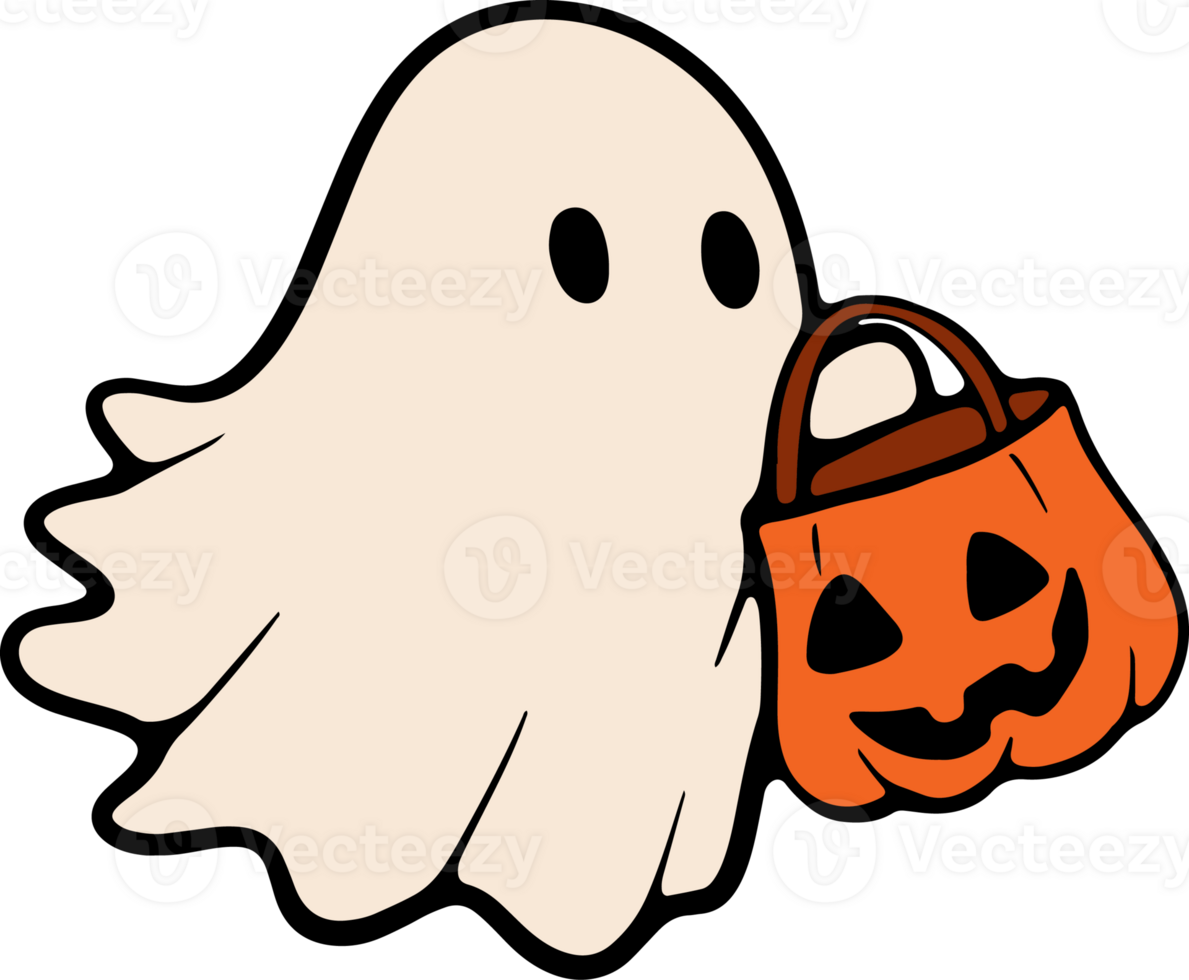 Retro Ghost Halloween t-shirt design. Cute cartoon. vintage  illustration png