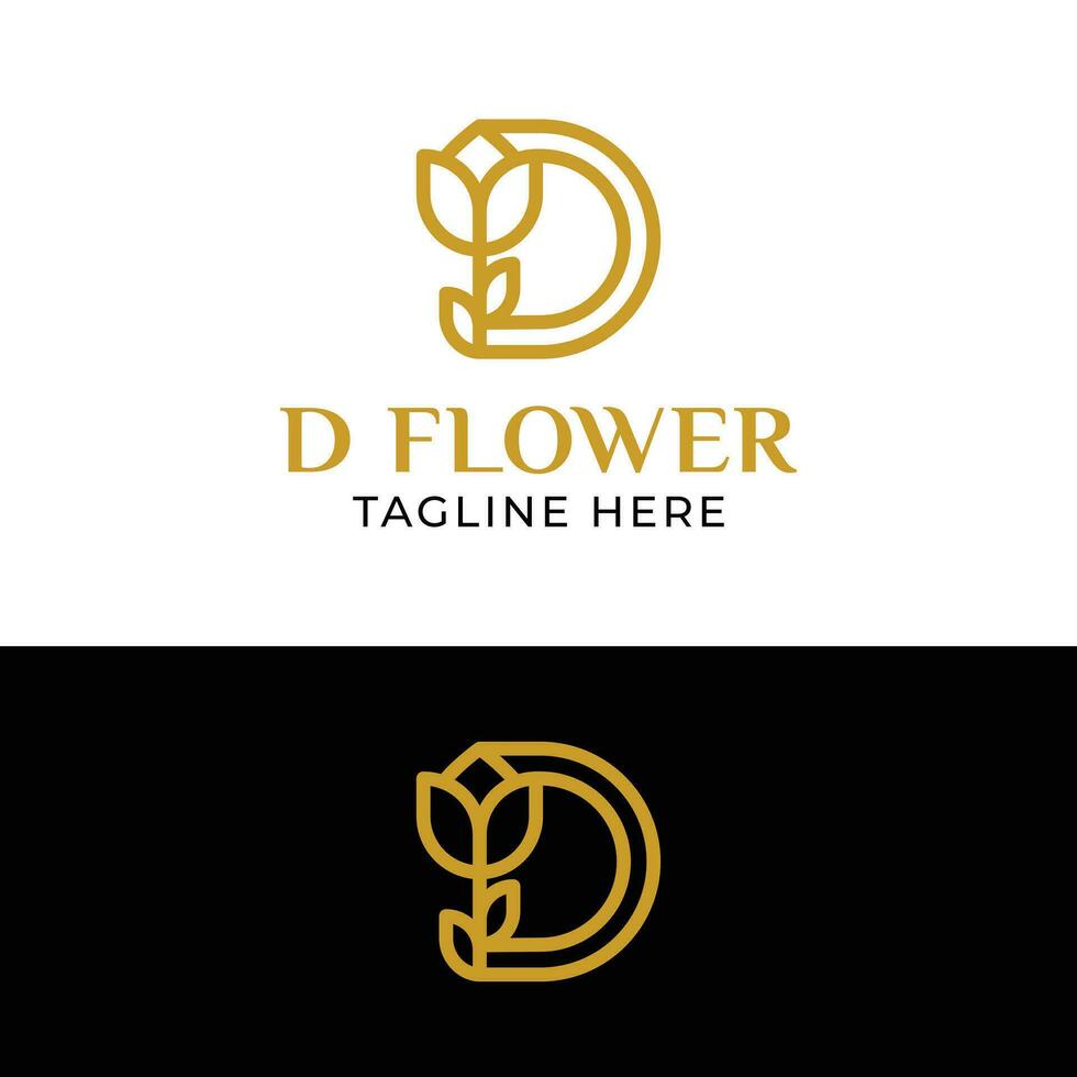 Luxury Letter D with Rose Tulip Flower Logo Design vector