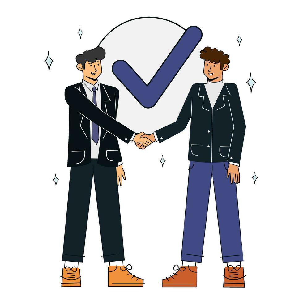 Illustration of two characters working together on business vector