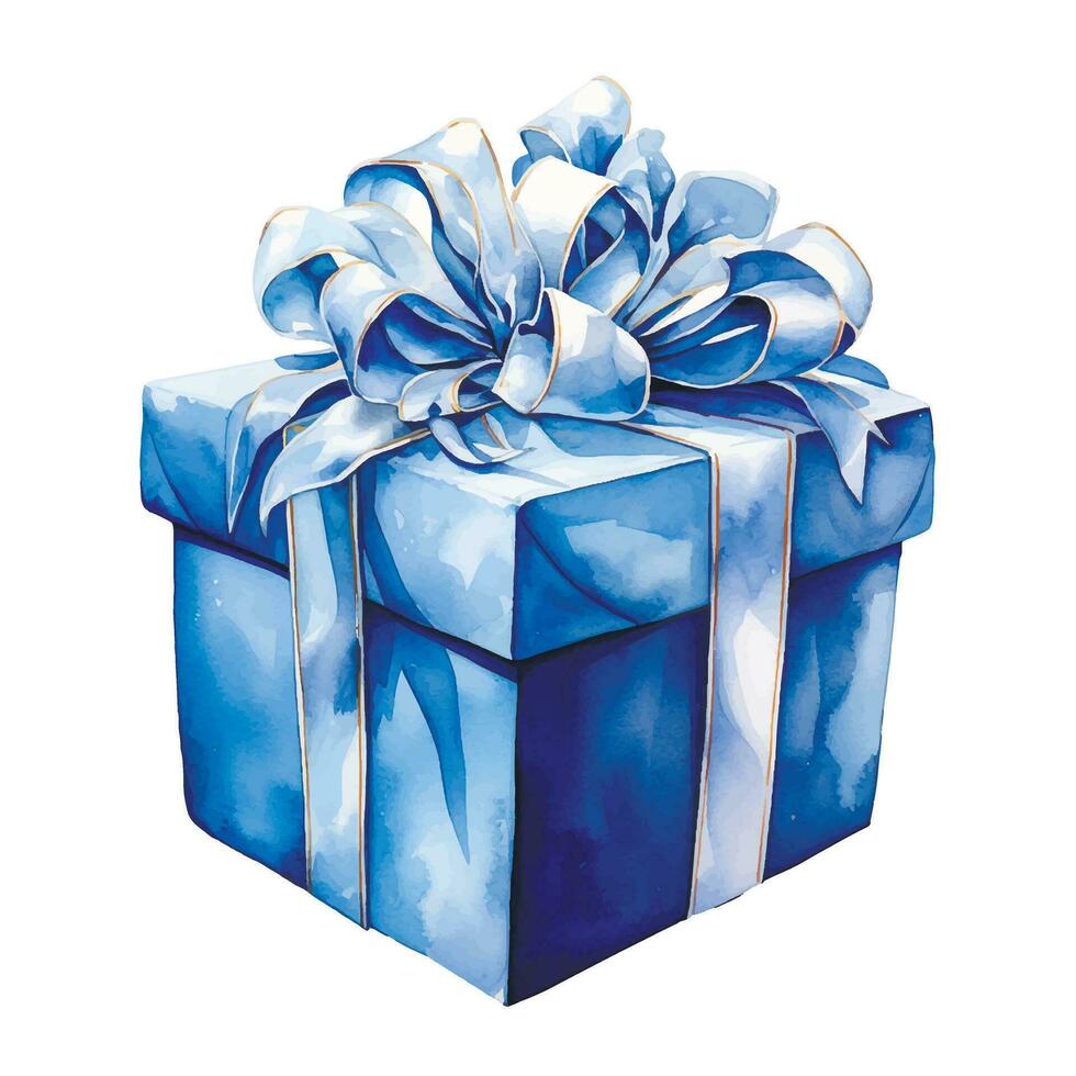 watercolor drawing, gift box with ribbons and bows in blue. baby boy. it's a boy vector