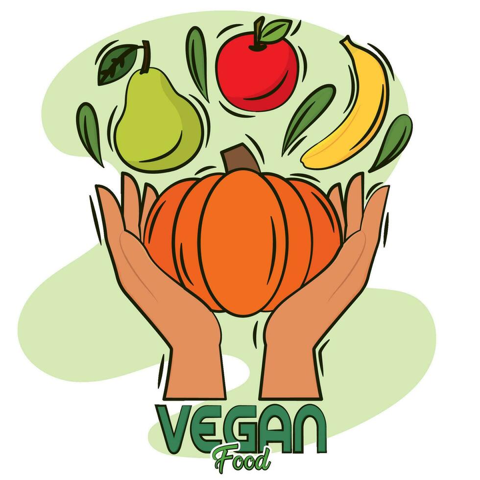Pair of hands holding fruits and vegetables Vegan food lifestyle Vector