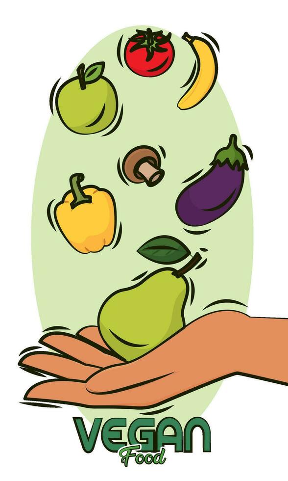 Hand holding different fruits and vegetables Vegan food lifestyle Vector