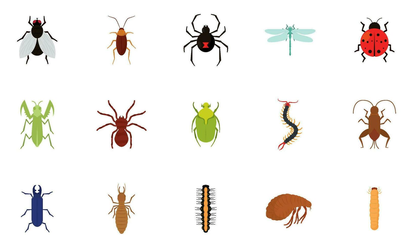 Set of different colored insect icons Vector