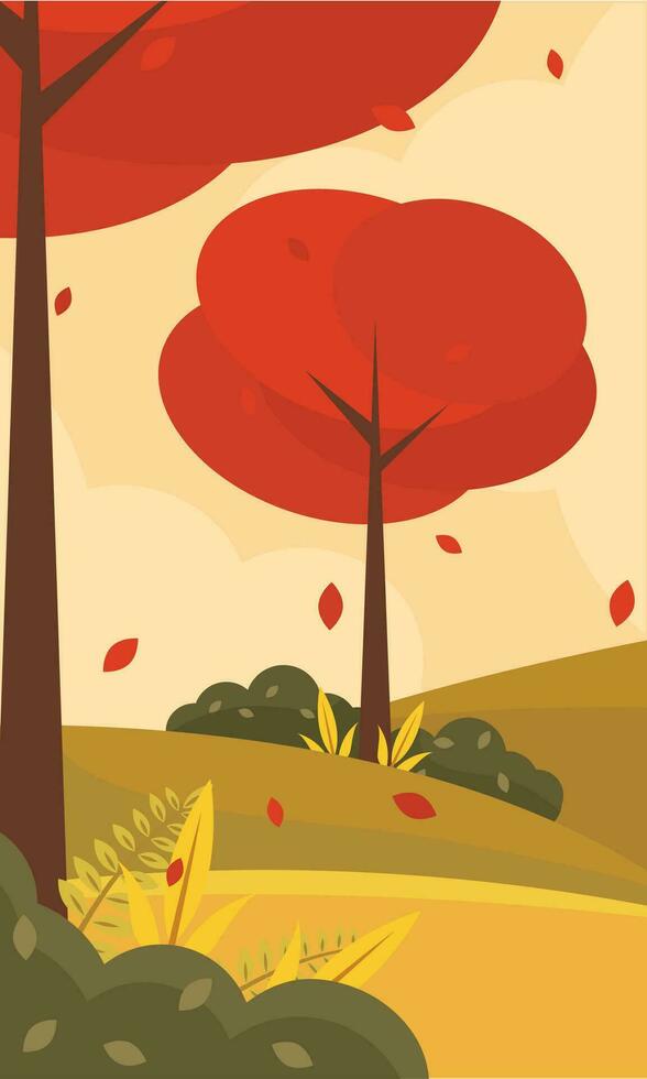 Colored seasonal autumn landscape scenario Vector