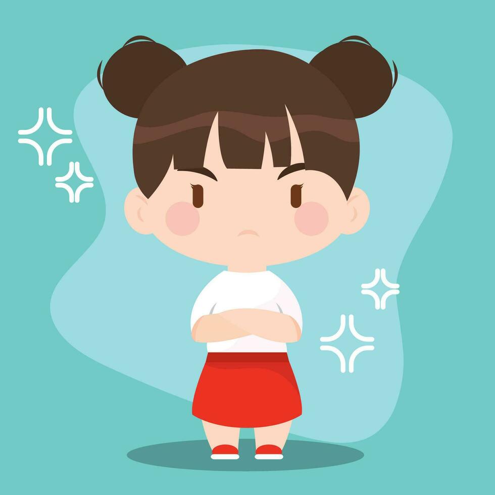 Isolated colored cute chibi female korean anime character Vector