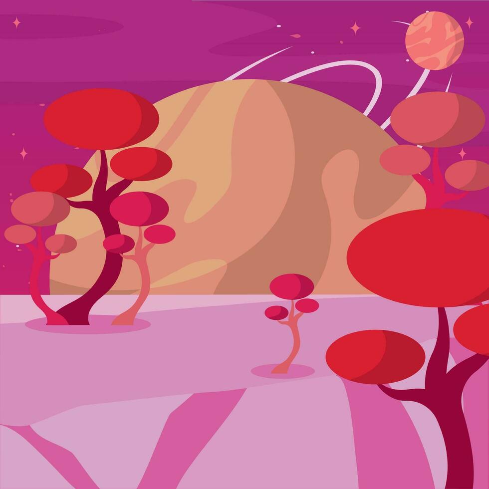 Isolated colored futuristic scifi landscape with planet on background Vector