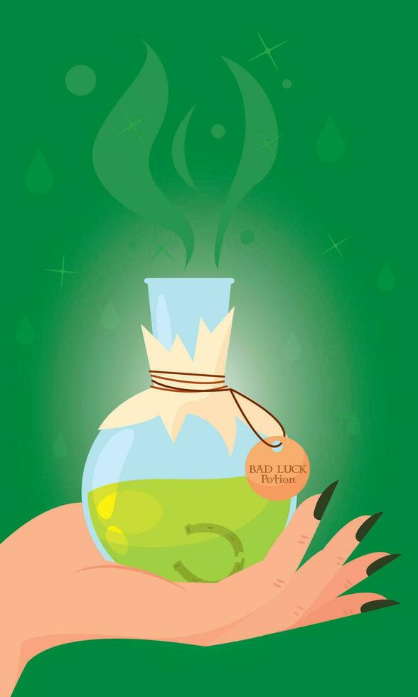 Hand holding a magical luck potion elixir Vector