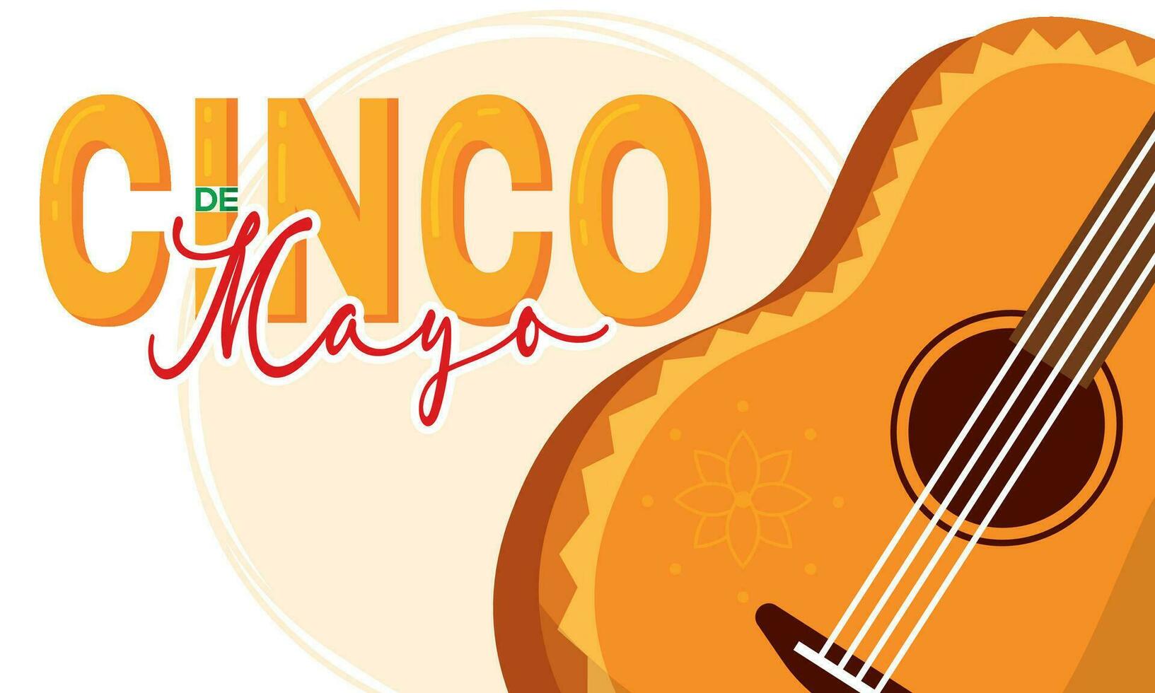 Isolated wooden guitar Cinco de mayo horizontal poster Vector