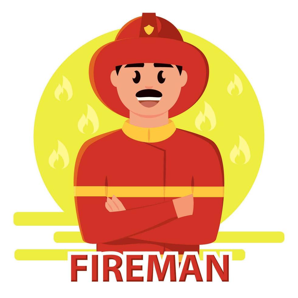 Isolated male cute fireman character Profession Vector