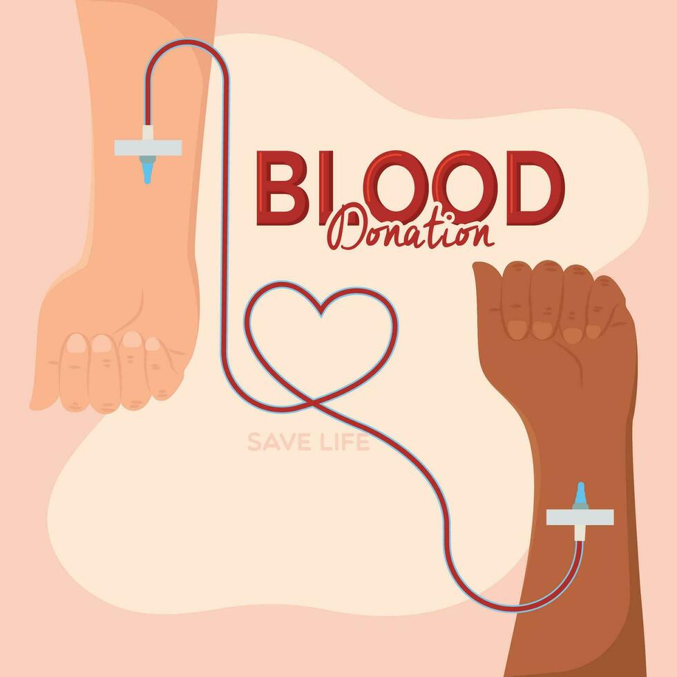 Pair of arms connected with a cable doing a heart shape Blood donation Vector