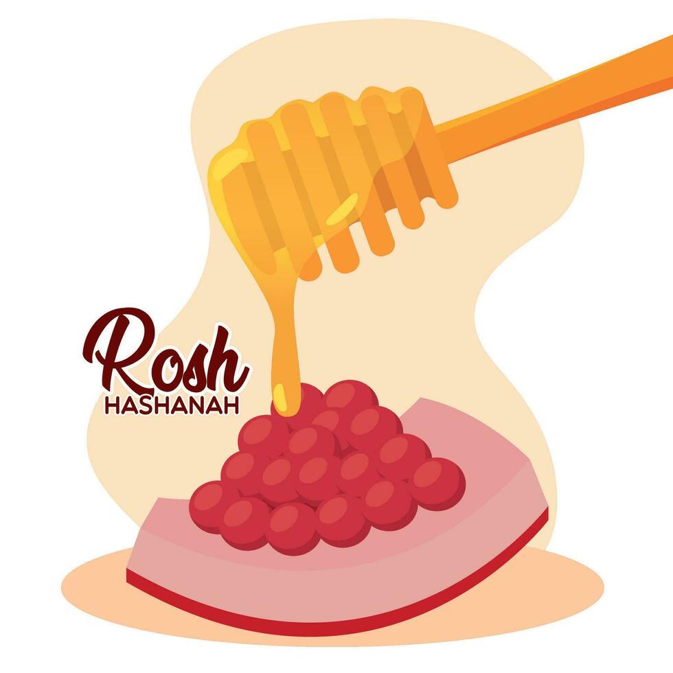 Slice of pomegranate with a honey stick Rosh Hashanah Vector