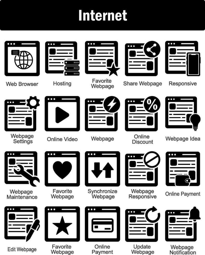 A set of 20 Internet icons as web browser, hosting, favorite webpage vector
