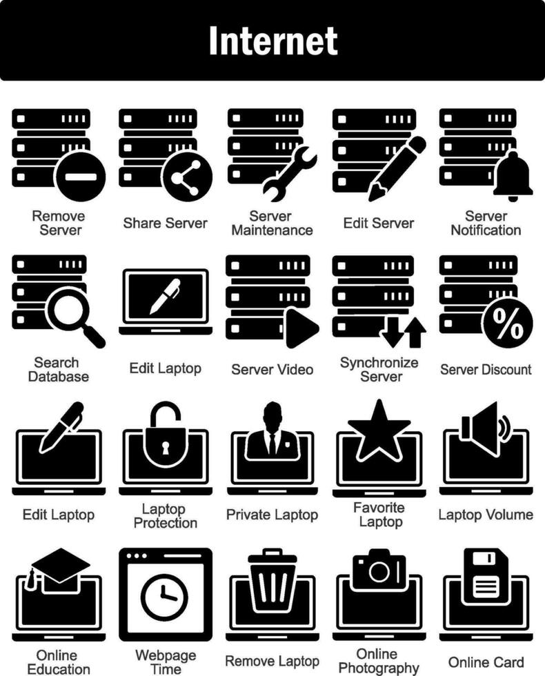 A set of 20 Internet icons as remove server, share server, server maintenance vector