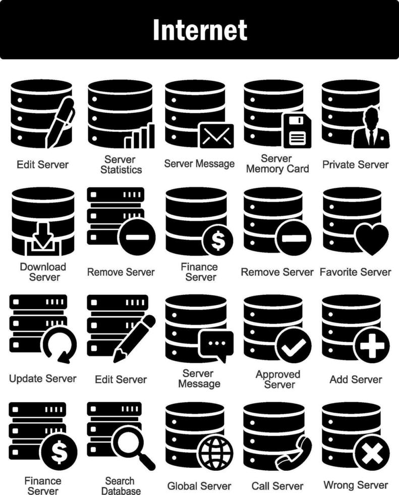 A set of 20 Internet icons as edit server, server statistics, server message vector