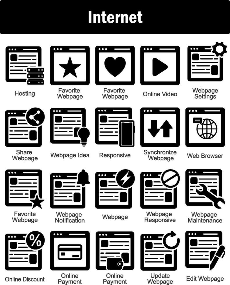 A set of 20 Internet icons as hosting, favorite webpage, online video vector