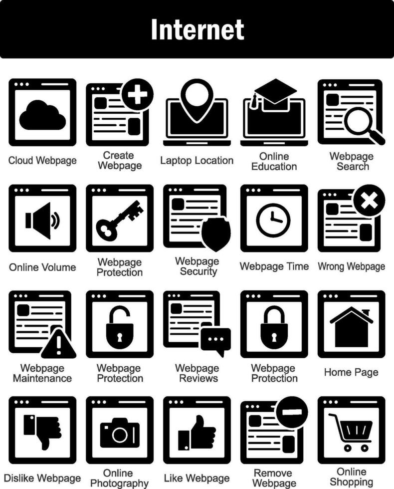 A set of 20 Internet icons as cloud webpage, create webpage, laptop location vector
