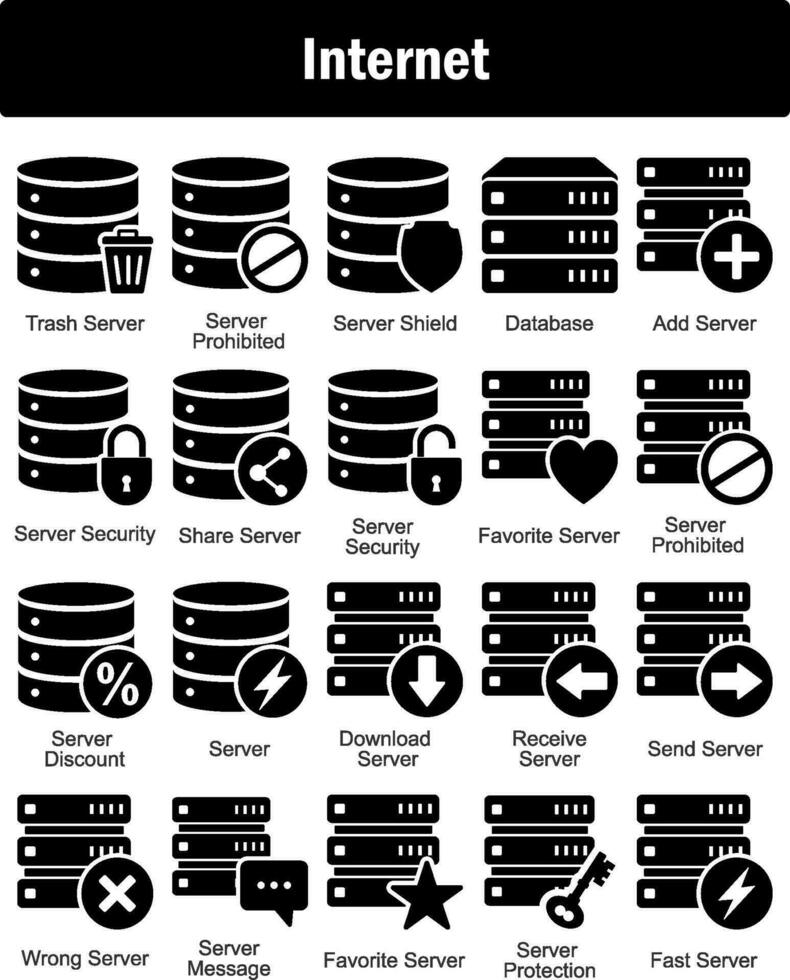 A set of 20 Internet icons as trash server, server prohibited, server shield vector