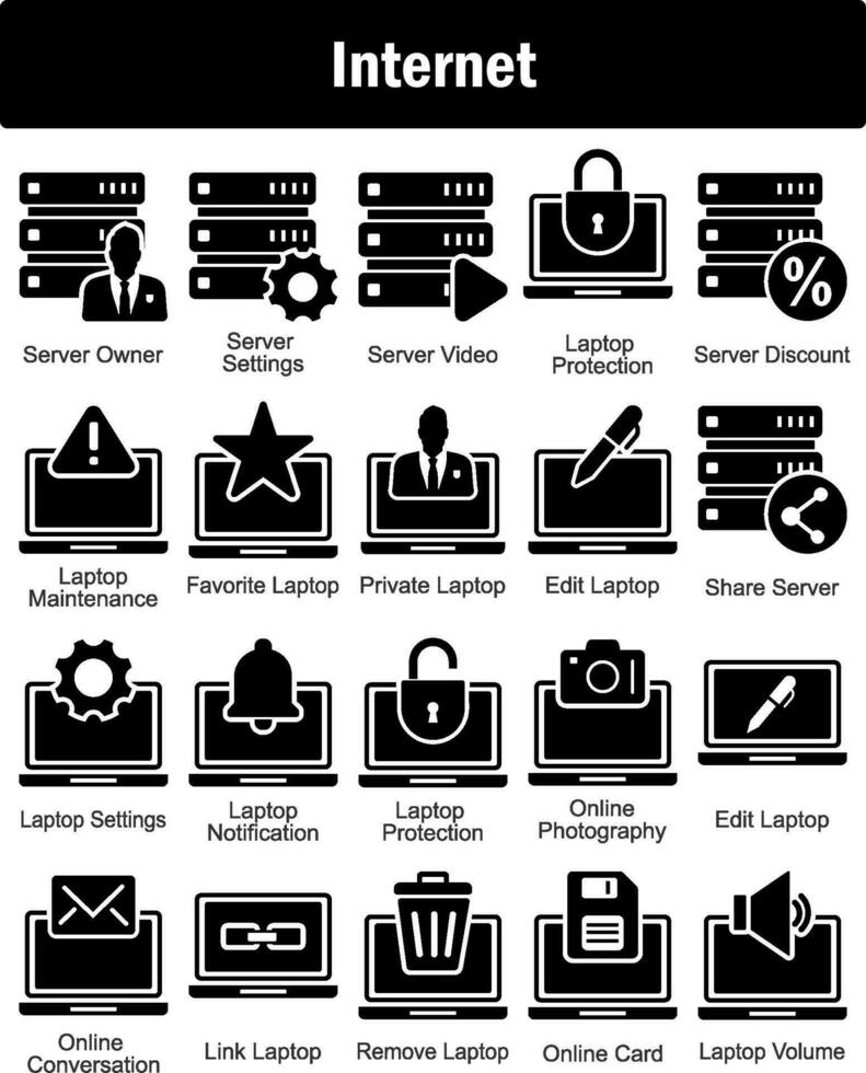 A set of 20 Internet icons as server owner, server settings, server video vector