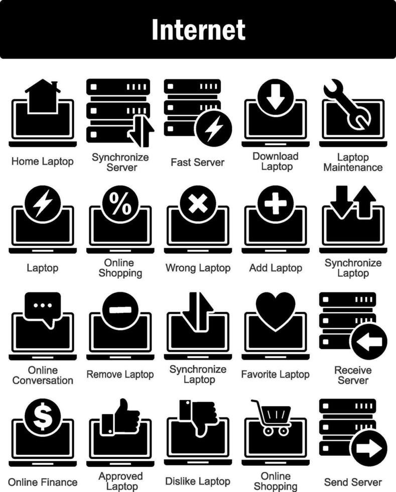 A set of 20 Internet icons as home laptop, synchronize server, fast server vector