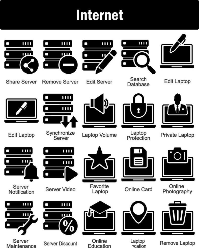 A set of 20 Internet icons as share server, remove server, edit server vector