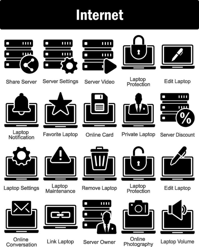 A set of 20 Internet icons as share server, server settings, server video vector