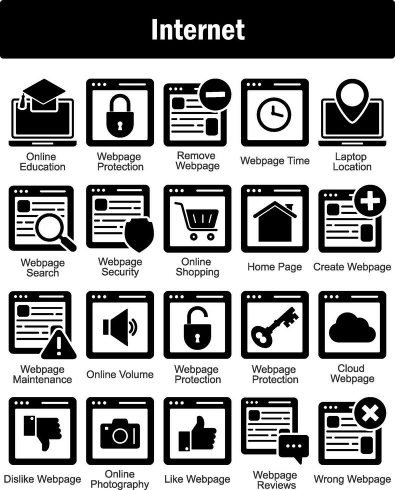 A set of 20 Internet icons as online education, webpage protection, remove webpage vector