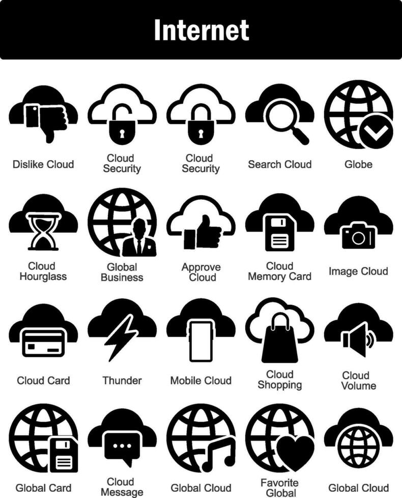 A set of 20 Internet icons as dislike cloud, cloud security, search cloud vector