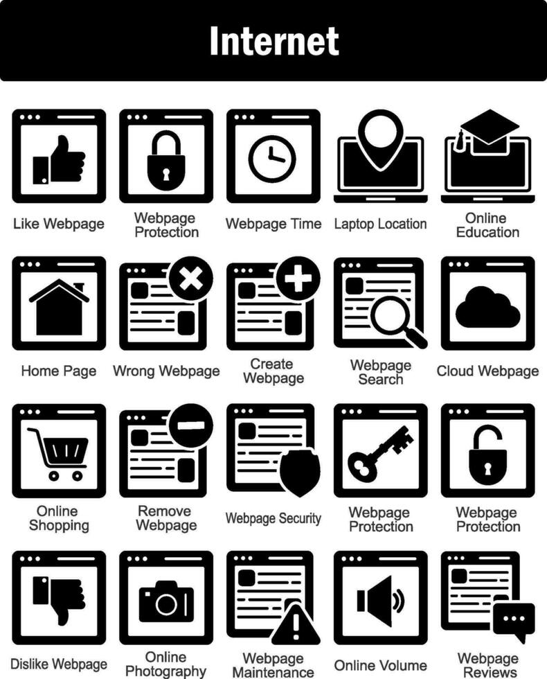 A set of 20 Internet icons as like webpage, webpage protection, webpage time vector