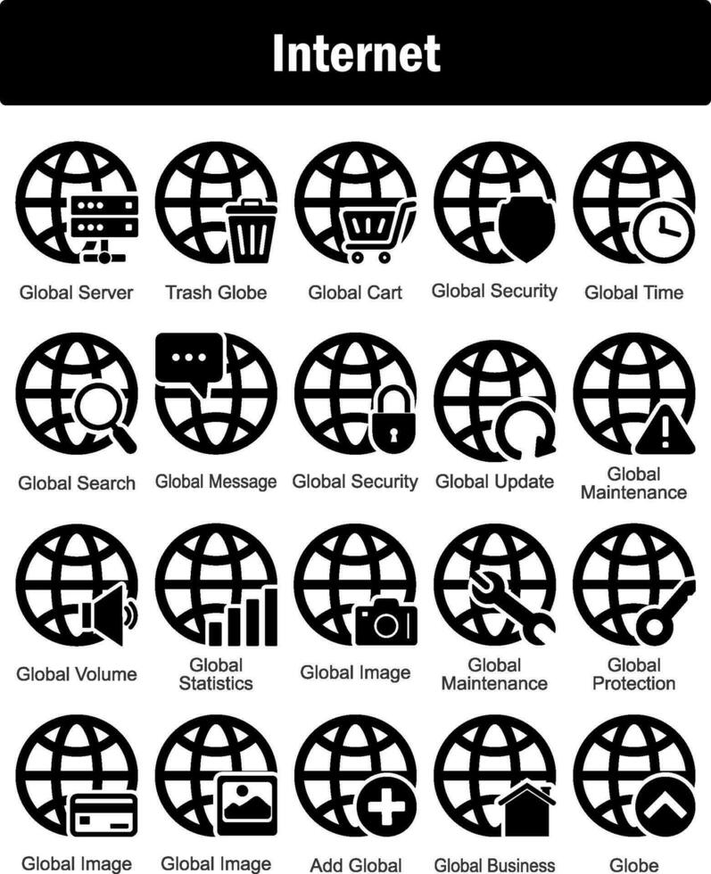 A set of 20 Internet icons as global server, trash globe, global cart vector