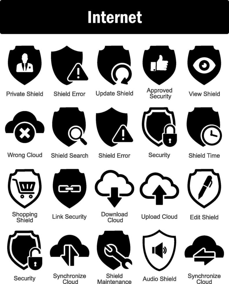 A set of 20 Internet icons as private shield, shield error, update shield vector