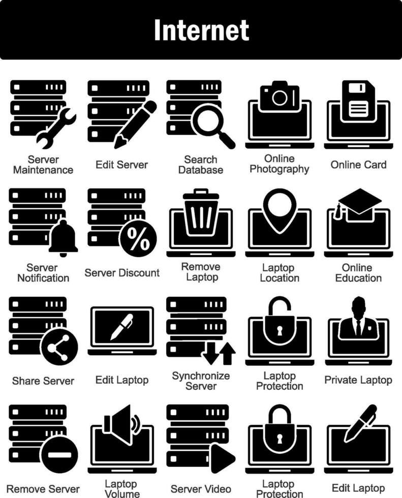 A set of 20 Internet icons as server maintenance, edit server, search database vector