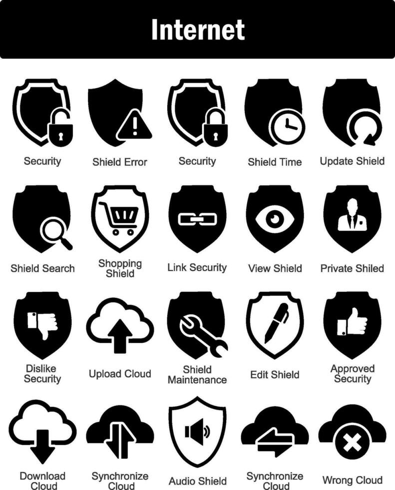 A set of 20 Internet icons as security, shield error, shield time vector