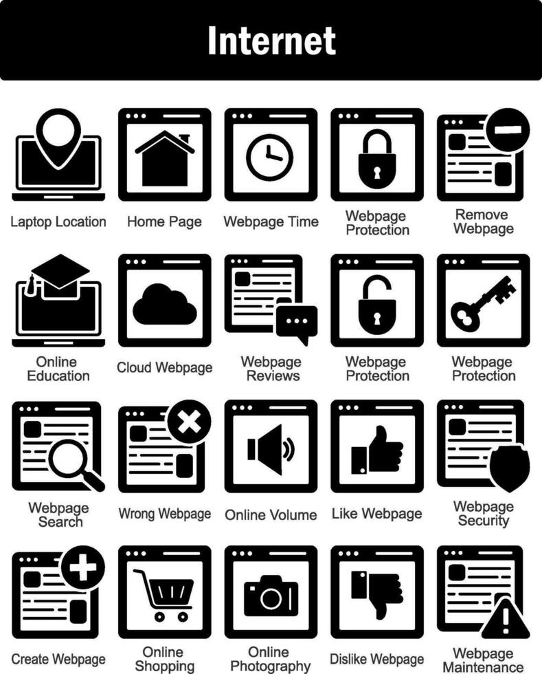 A set of 20 Internet icons as laptop location, home page, webpage time vector