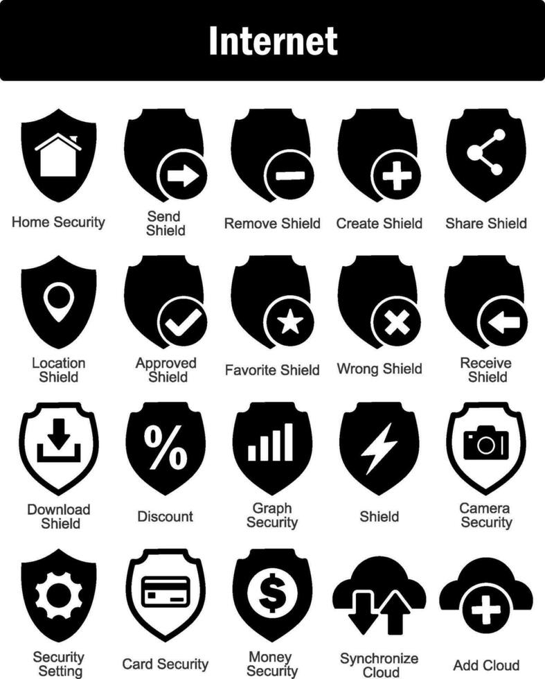 A set of 20 Internet icons as home security, send shield, remove shield vector