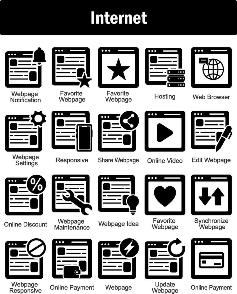 A set of 20 Internet icons as webpage notification, favorite webpage, hosting vector