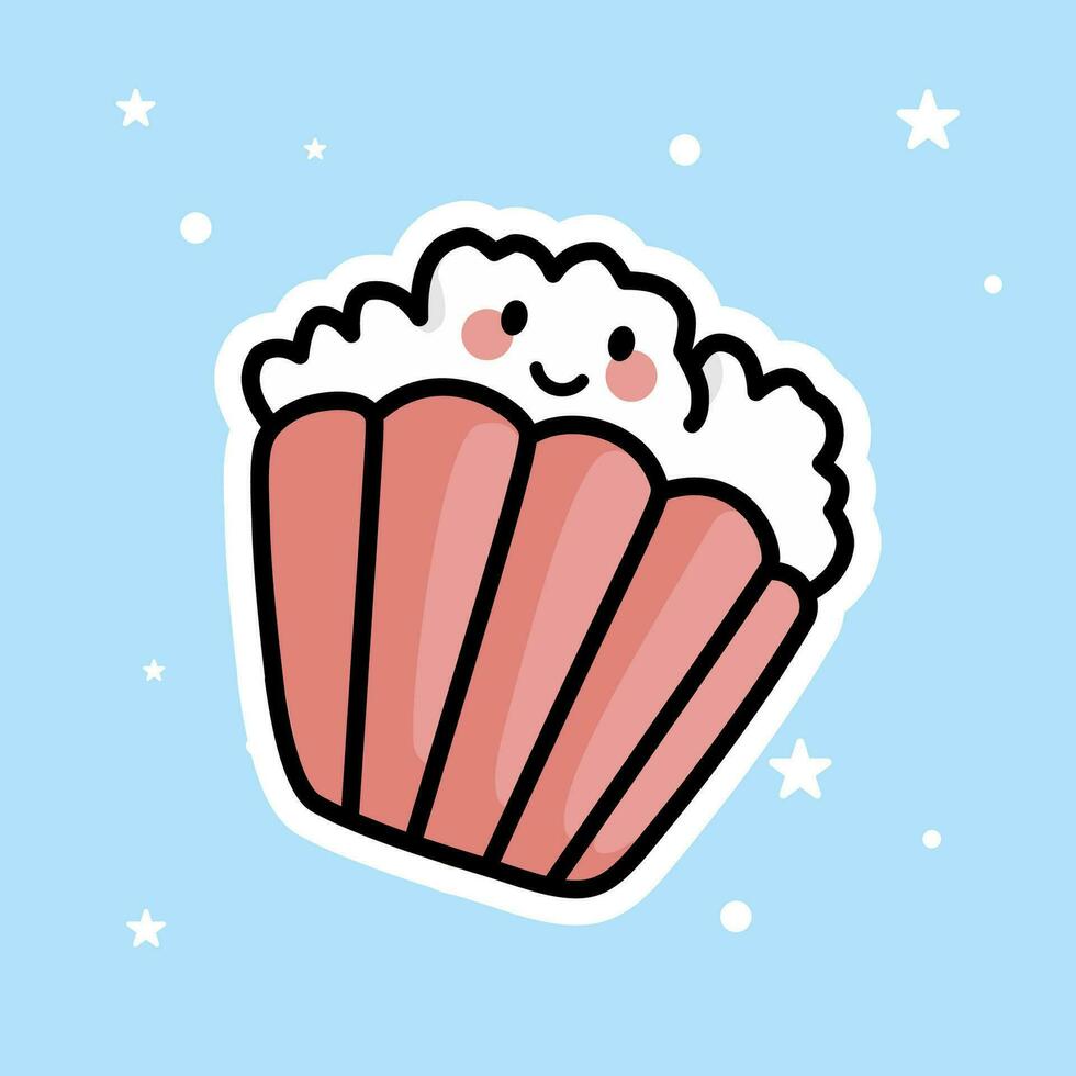 Cute Kawaii Pop Corn is isolated on a blue background vector