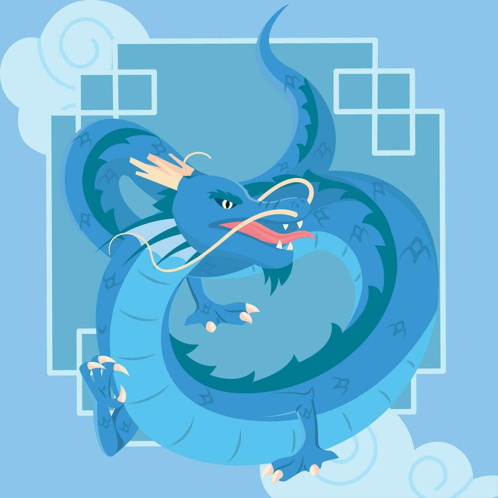 Isolated cute chinese dragon character on asian template Vector