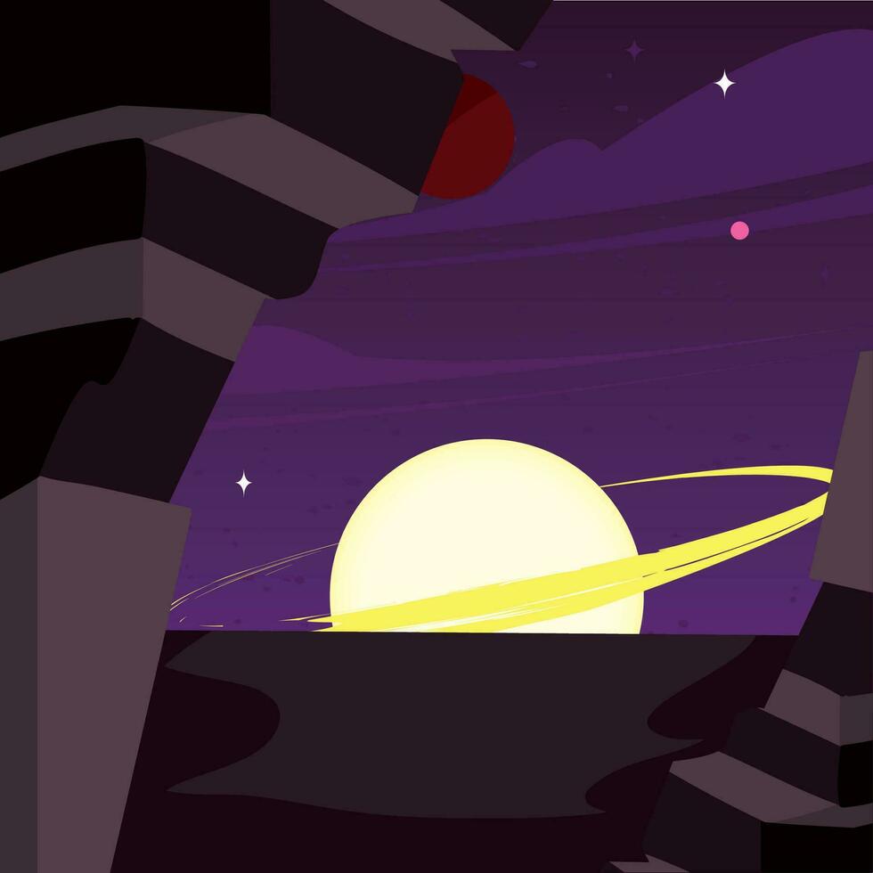 Isolated colored futuristic scifi landscape with planet on background Vector