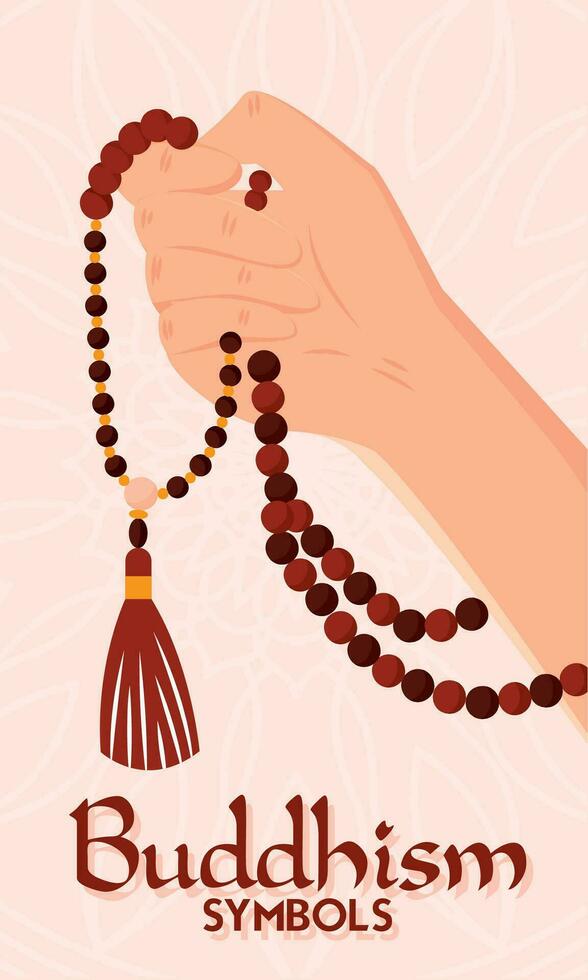 Hand holding prayer breads Buddhism symbols Vector