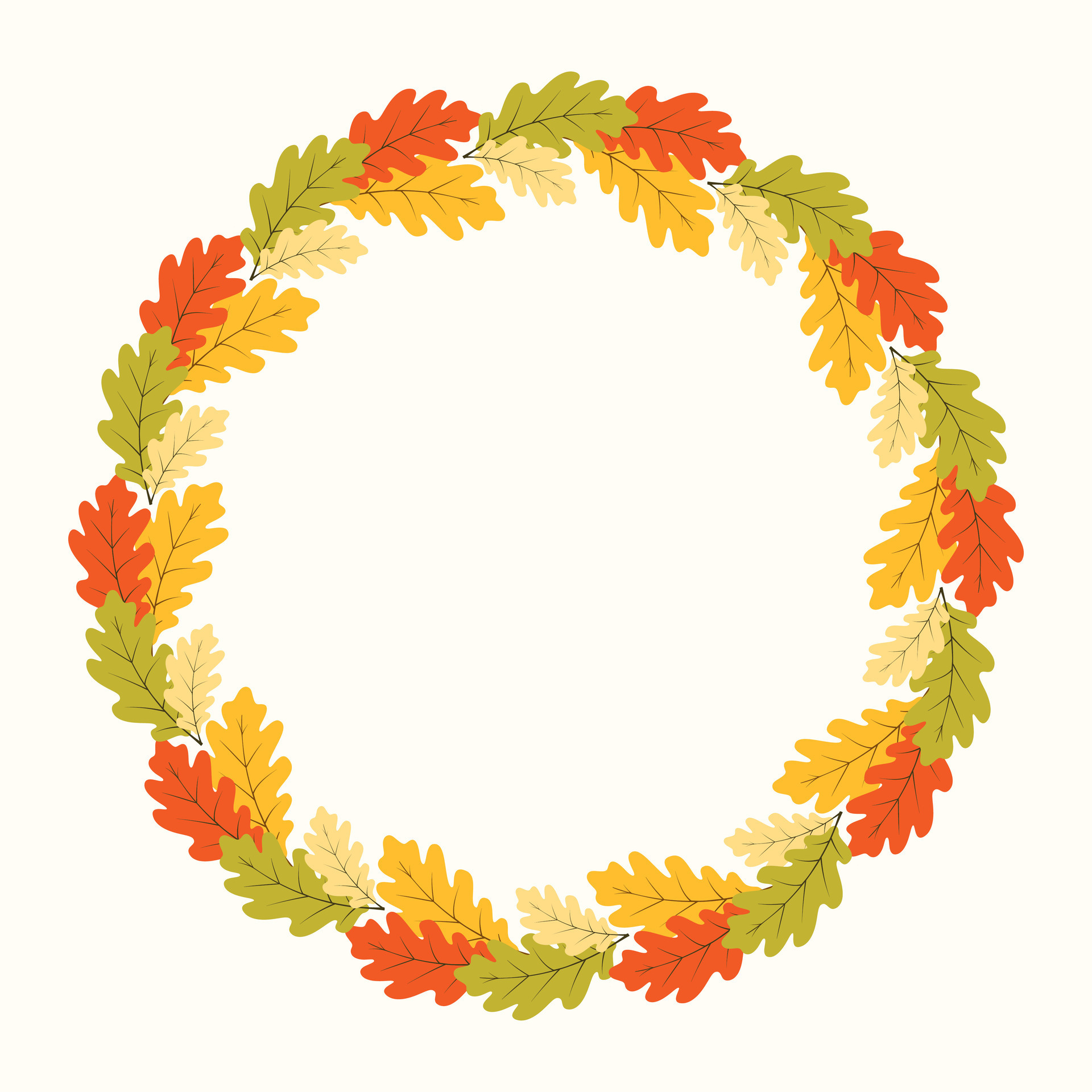 Clip art of hand drawn wreath of Autumn leaves on isolated background