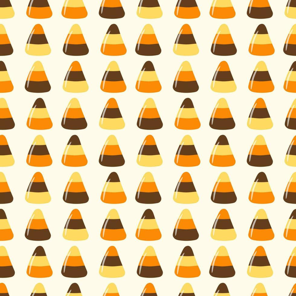 Seamless pattern of Halloween trick or treat candies on isolated background. Background in traditional colours for Halloween celebration, textiles, wall papers, wrapping paper, scrapbooking. vector