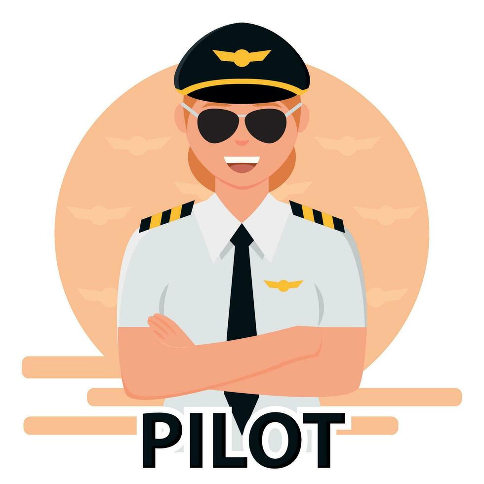 Isolated cute female pilot character Profession Vector