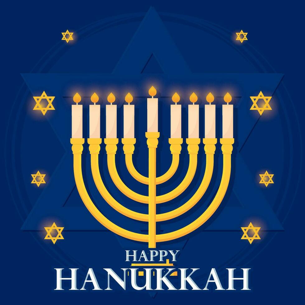 Colored happy hanukkah template with a menorah Vector