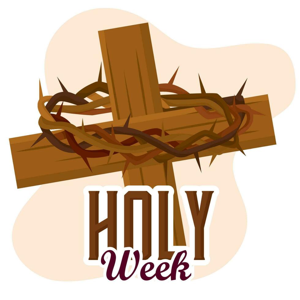 Cross with crown of thorns Holy week Vector