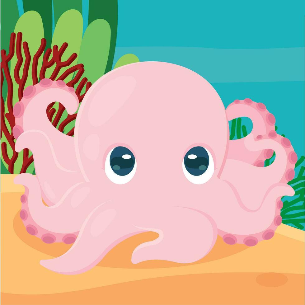 Isolated cute octopus sea animal character Vector