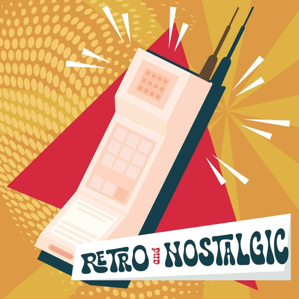 Isolated mobile phone Nostalgic retro background Vector