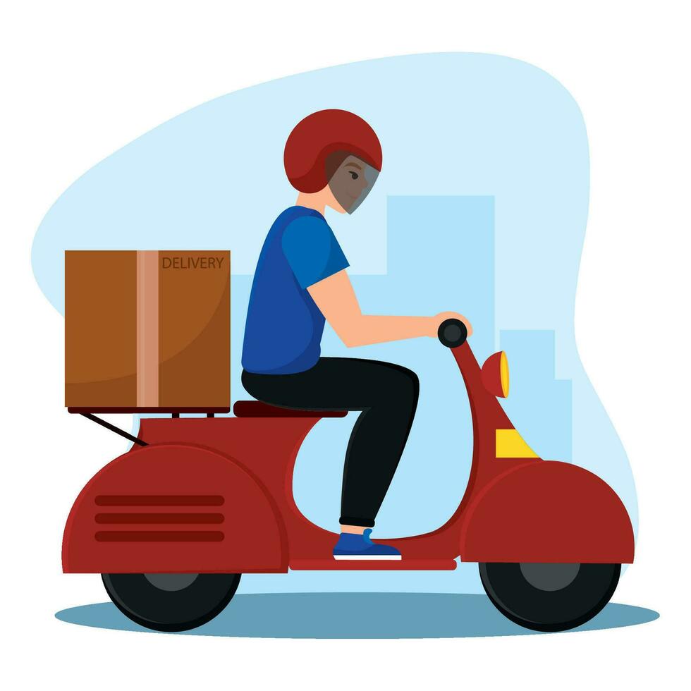Isolated delivery guy on a motorcycle with a box Vector